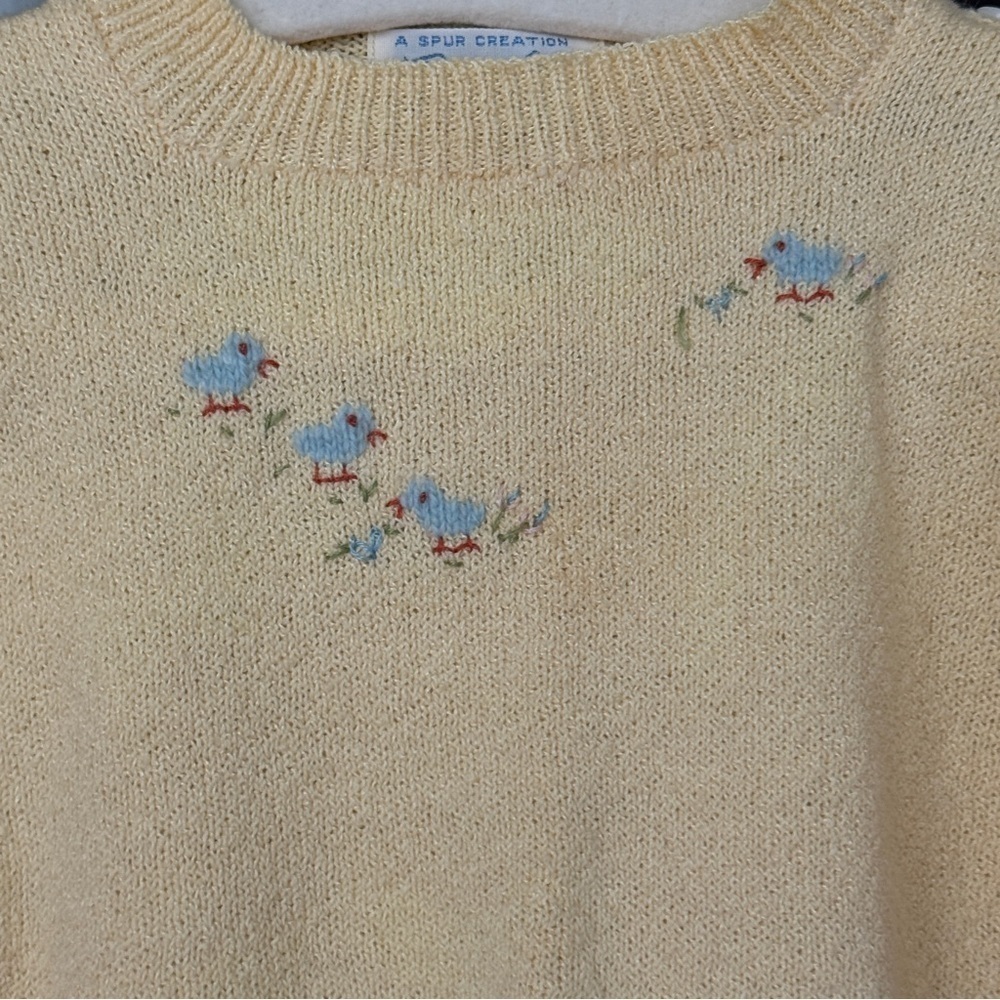 Vintage 60s baby embroidered Knit Sweater Bouclé Ducks unisex short sleeve top - Picture 7 of 7